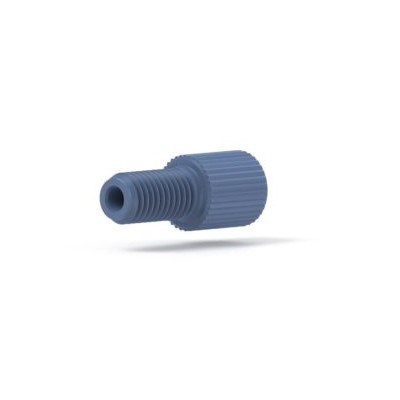 Upchurch Scientific Flangeless Male Nut for 1/16 inch OD Tubing, 1/4-28 Flat-Bottom, Standard Knurl, Delrin, Blue, Single - P-206 - Click Image to Close